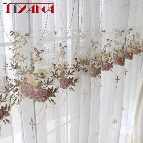 European Luxury Embroidered Curtains Ready Sheer Curtains For Living Room Bedroom Window Screen Kitchen Tulle Curtains M063#4