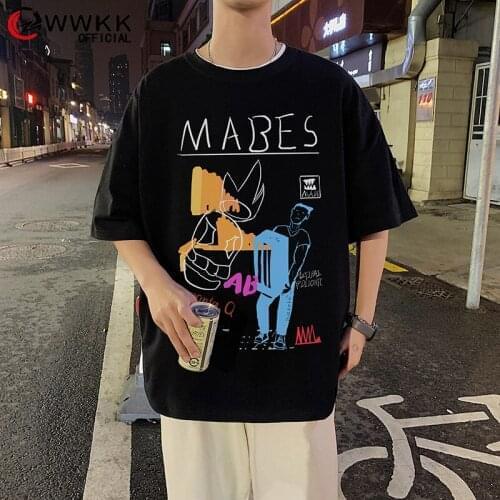 WWKK New Men T-Shirt Oversized Printing Letters Graffiti Men and Women Fashion Short-Sleeved T-Shirt Summer Street Hip-Hop Shirt