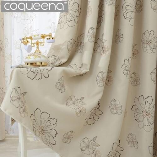 Beige Cream Floral Blackout Curtains for Living Room Bedroom Kitchen Window Curtain Panel Drapes & Drapary Window Shades, 1 PCS