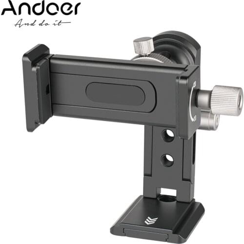 Andoer Phone Clip Holder Clamp Desktop Stand Aluminum Alloy w/ Cold Shoe Mount Arca QR Plate for iPhone Xiaomi Huawei Smartphone