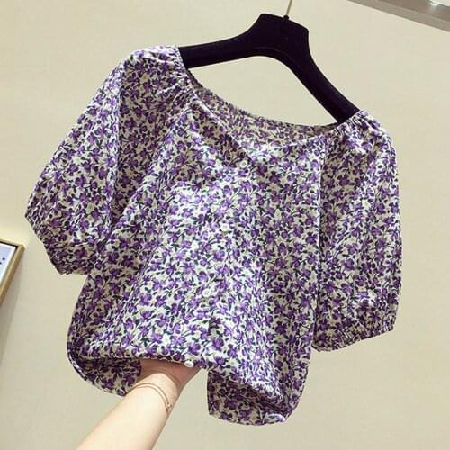 Flower Printed Summer V Neck Women Blouse Female Shirt Casual Puff Short Sleeve Loose Shirts Plus Size Tops Femme Blusas Топы 3