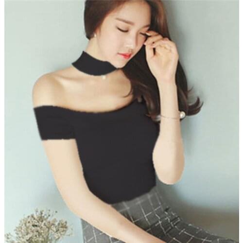 Choker Top for Sexy Ladies Top Black White Red Yellow Neon Green Tshit Femme Women Summer 2021 Crop Top Camisas Mujer Tops Tee