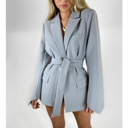 Fashion Women Trench Coat Lace-up Belt Clothes Autumn Casual Loose Solid Cardigan Elegant Turn Down Collar Long Sleeve Outerwear