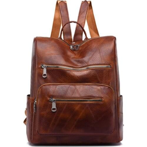 Women Backpack Ladies Large Capacity Shoulder Bag Fashion Stitching Leather Travel Bag Multifunctional Young Girl School Bags