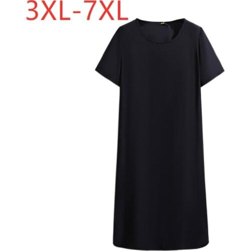 New 2021 Ladies Summer Plus Size T-shirt Dress For Women Large Short Sleeve Retro Black Split Mini Dress 3XL 4XL 5XL 6XL 7XL