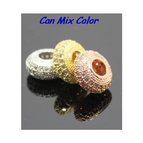12mm Mosaic hfg43 Zircon pave spacer findings Boutique Micropave Round Shape Beads Zircon micro inlay Brass Rose Gold bead