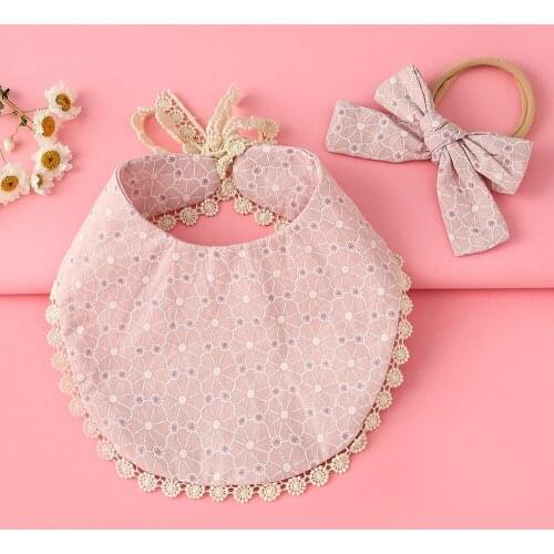 2Pcs Baby Headband Tassel Saliva Towel Floral Print Newborn Double Side Bibs Boys Girls Bandana Burp Cloths Feeding Collar Bibs