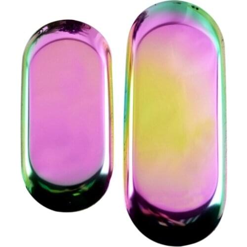 2 Pcs Oval Metal Storage Tray Dish Tray Simple Jewelry Storage Tray Stainless Steel Metal Tray Display Tray Color