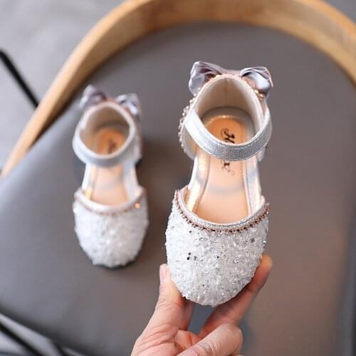 2020 Sandals for Girls Summer Children Kids Baby Girls Bowknot Crystal Princess Sandals wedding dancing shoes Silver pink S68