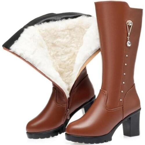 2021 New Plus Size Winter Martin Boots Women Boots Non-slip High-heel Shoes Woman Cotton Shoes Snow Boots Genuine Leather Boots