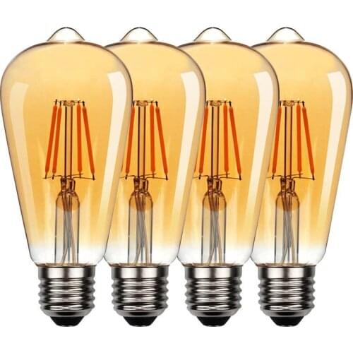 4PCS ST64 LED 4W 6W 8W Vintage Edison Light Bulb Antique Filament Bulb E27 Warm white (2700k) 120V 220V 240V no flicker Amber