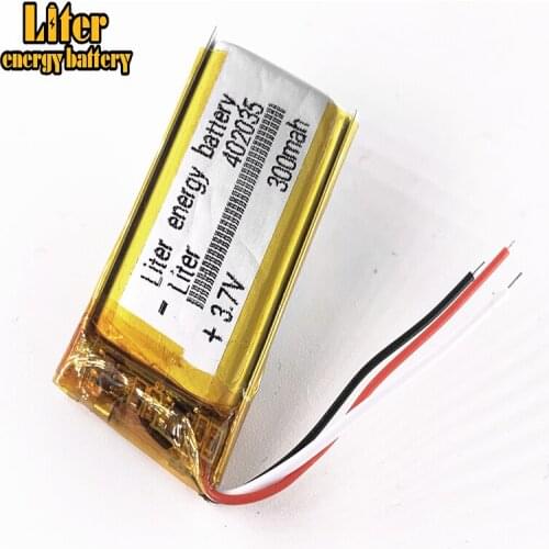 5pcs/lot 3 line Good Qulity 3.7V,300mAH,402035 Polymer lithium ion / Li-ion battery for TOY,POWER BANK,GPS,mp3,mp4