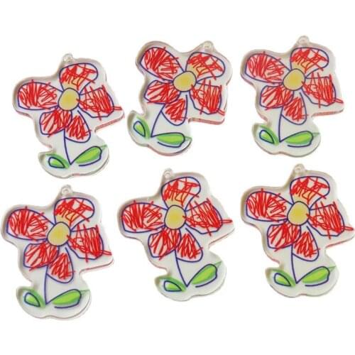 Cute Painting Acrylic Resin Flower Necklace Pendants Floral Ornament Accessories Plastic Planar Sheet Charms 50pcs 39*31mm