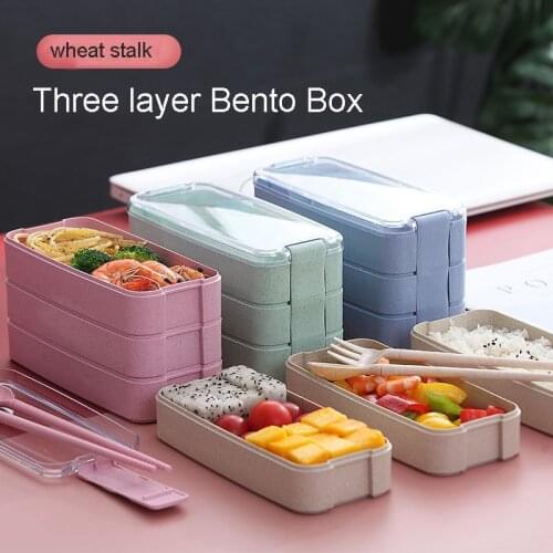 900ml 3 Layers Lunch Box Healthy Bento Box Wheat Straw Material Microwavable Dinnerware Food Container Lunch Leakproof Lunchbox