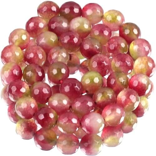 Natural Stone Faceted Watermelon Red Jades Chalcedony Beads Loose Spacer Beads For Jewelry Making DIY Bracelet Necklace 6/8/10mm