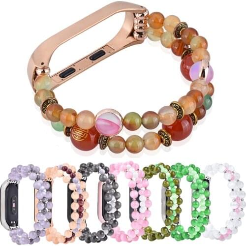 New Mi Band 5 Bracelet Handmade Bead Strap for Xiaomi Mi Band 4/3 Wristband Luxury Agate Elastic Watchband Women Girl Jewelry
