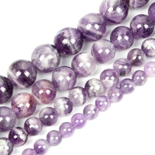 Natural Stone Beads Dream Amethyst Agate Round Loose Beads For Jewelry Making Bracelet DIY Accessories Needlework Strand 4-12MM