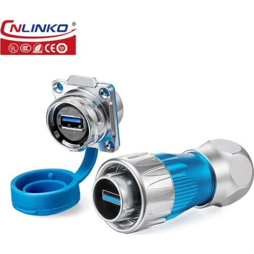 Cnlinko RF 1/4 bayonet connecting USB3.0 metal shell waterproof connector IP67 USB3.0 connector USB panel mount socket for data