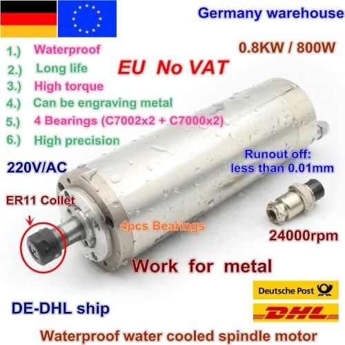 DE Free VAT 800W 0.8kw ER11 Waterproof spindle motor 4 bearing 220V Water-cooled spindle CNC high torque high precision
