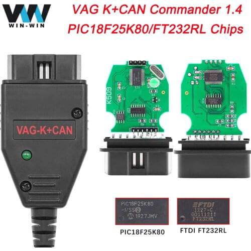 VAG K+CAN K Can Commander 1.4 PIC18F25K80 FTDI OBD OBD2 Car Diagnostic Auto Tool Scanner cable For Audi/VW Reset Kilometer