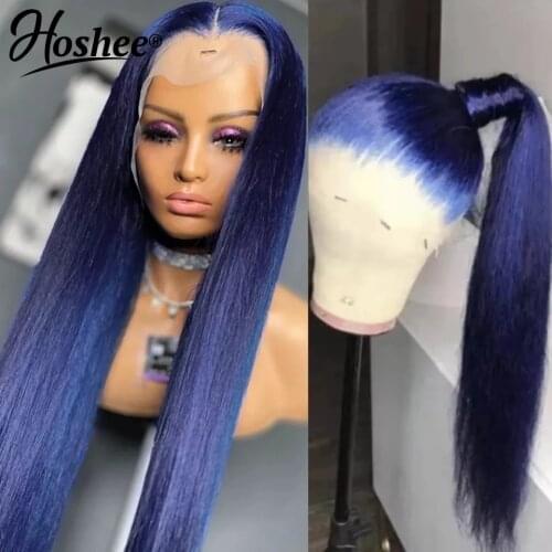 30inches Dark Blue Wig Remy Straight Lace Front Wig Colored Human Hair Wigs For Women Peruvian Lace Front Human Hair Wigs 200