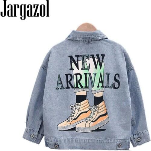 Fall Kids Clothes Cartoon Letter Denim Jacket Coats Fashion Teenagers Girls Tops 4-11 Years Children Sequin Jackets Coats