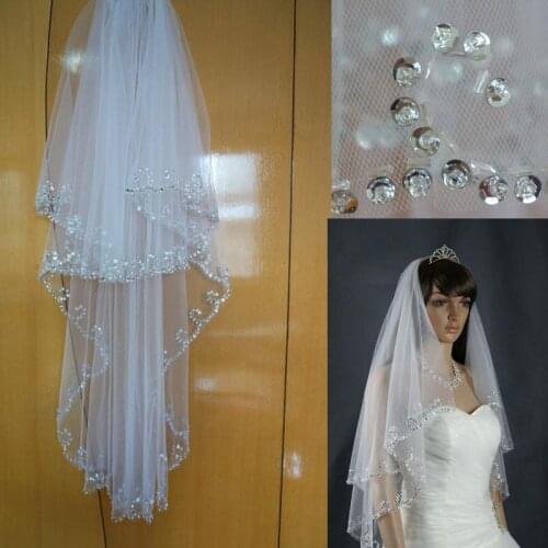 Bridal Veil Two Layer with Comb New Free Shipping Hip Length Sequin Beaded Wedding Bridal Veil