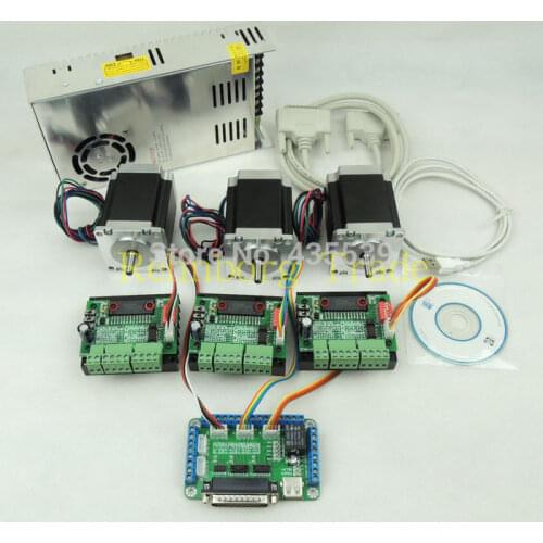 CNC Router 3 Axis kit, 3pcs TB6560 single axis stepper motor driver+breakout board +3pcs nema23 motor +one power supply