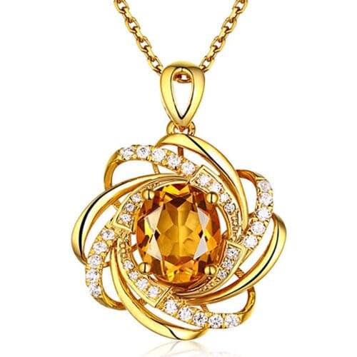 FYSL Light Yellow Gold Color Spiral Citrines Crystal Pendant Link Chain Necklace with Rhinestone Jewelry