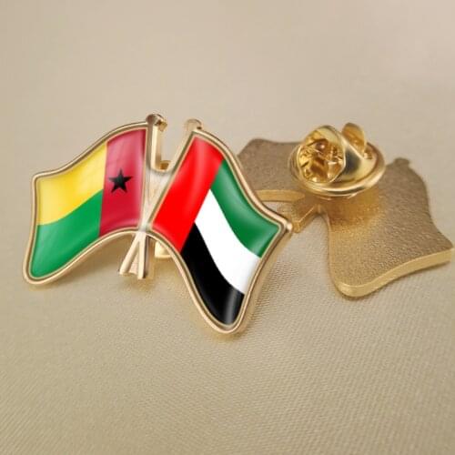 Guinea Bissau and United Arab Emirates Crossed Double Friendship Flags Lapel Pins Brooch Badges