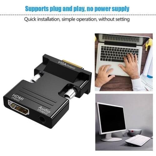 HDMI-compatible Female To VGA Male Converter 3.5mm Audio Cable Adapter 1080P FHD Video Output For PC Laptop TV Monitor Projector