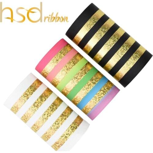 HSDRibbon 75mm 3inch custom Rail Gold Laser Foil Printed White Black and HT Grosgrain Ribbon