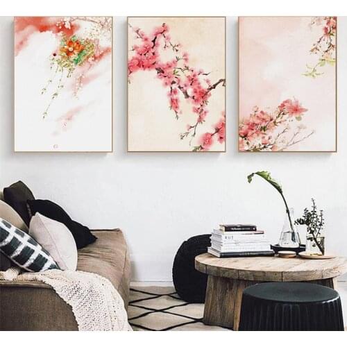 Canvas Painting Poster Wall Art Picture Bedroom Girls Home Decor Cuadros Japan Style Cherry Blossoms Temple Spring Pink Flower