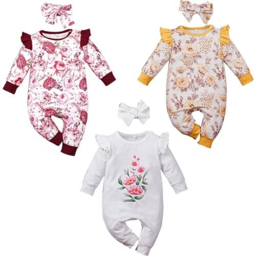 Newborn baby jumpsuit 2021 fashion baby girl printing long-sleeved trousers romper cotton baby girl clothes 0-12M