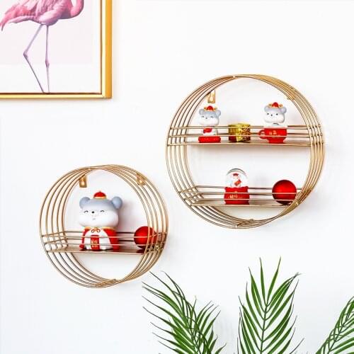 Creative Round Gold Iron Storage Racks Wall Mounted Home Decor Organizer Holder Shelves