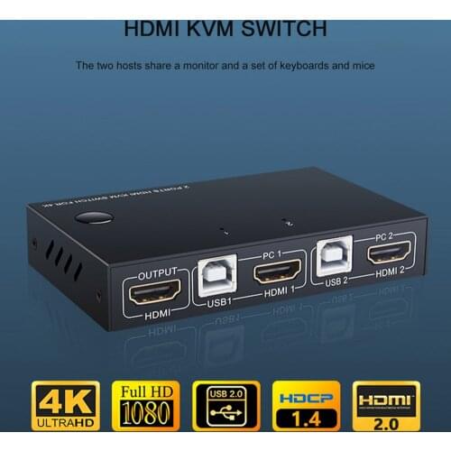 2 Ports USB HDMI KVM Switch Box 4K Video Display USB Switch KVM Splitter Box For 2 PC Sharing Keyboard Mouse For Printer Home