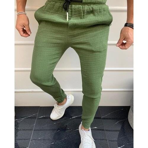 Hot Selling Fashion Tapered Solid Color Tethered Leggings Mens Casual Pants Jogging Pants Men Green Pants