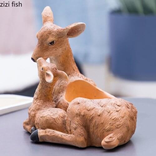 Cute Deer Fairy Garden Ornaments Flower Vases Resin Potted Plants Tabletop Vase Parent-child Deer Statue Flower Arrangement