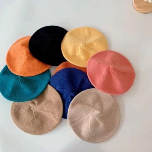 Fashion Baby Hat Solid Color Girls Warm Beret Vintage Knitted Beret Hat Kids Autumn Winter Children Artist Painter Cap Bonnet