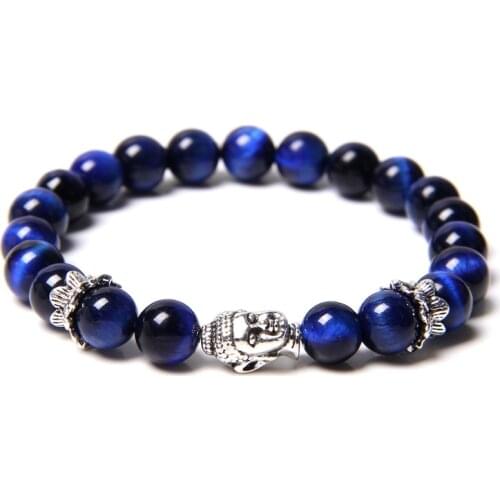 Fashion Tiger Eye Bracelets For Men Buddha Charm Golden Silver Color Black Onyx Natural Lava Stone Bracelet Jewelry Wholesale