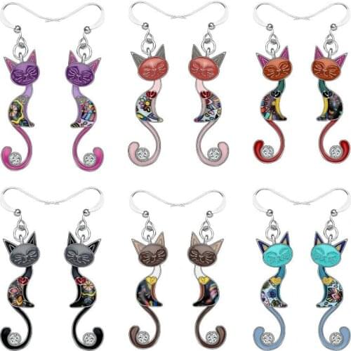 Fashion Cute Cat Hoop Earrings Colourful Cat Drop Hook Earrings Lady Trendy Tail Zircon Jewelry Banquet Party Earring Daily Wear