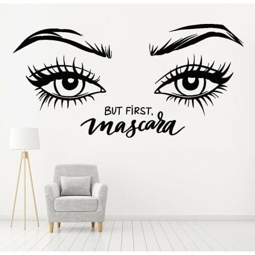 Salon Wall Decal Mascara Eyelash Makeup Cosmetics Beauty Eyes Vinyl Wall Stickers Home Decor Woman Bedroom Mirror Wall Z491