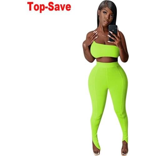 Neon Holiday Sexy Two Piece Set For Women One Shoulder Crop Top Night Party Clothing Fashion Streetwear Club Backless Outfits