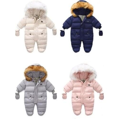 New Born Baby Winter Clothes Toddle Jumpsuit Hooded Inside Fleece Girl Boy Clothes Autumn Overalls Children Outerwear
