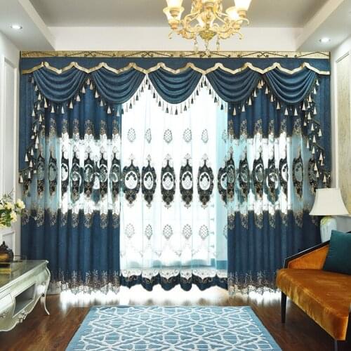 New European Style Light Luxury High-end Curtain Luxury and Elegant High Shading Chenille Curtains for Living Room Bedroom