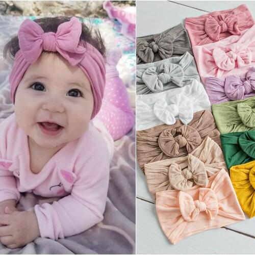 Richkeda Store New 2021 Baby Nylon Headband Soft Rabbit Bowknot Turban Hair Bands For Children Girls Elastic Headwrap