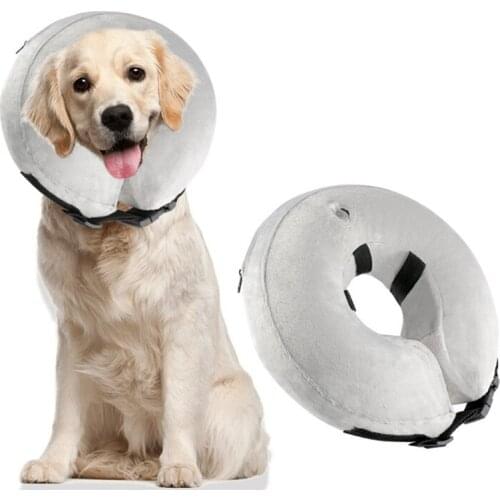 New Lovely PVC Inflatable Cloth Cover Warm Pet Collar for Pet Bathing Grooming Beauty Medical Soft Cotton Dog Collar(blue,gray)