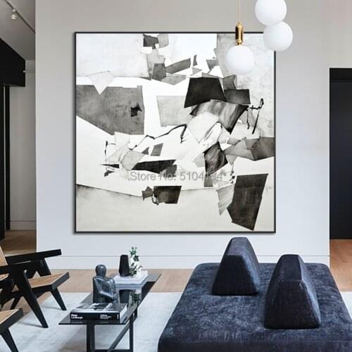 Wholesale High Quality Abstract Grey and White Colors Oil Painting On Canvas Wall Picture Handmade Oil Abstract Paintings