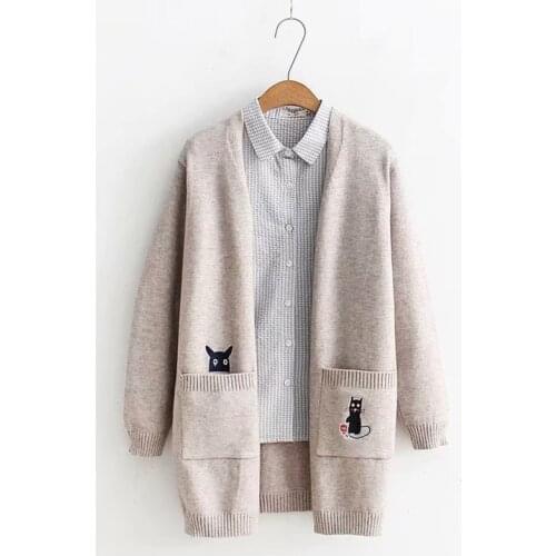 2021Autumn Womens Sweater Knitwear Jackets kawaii Cute Cat Long Sleeve Coat Japanese Korea Teens Student Sweet Jumper Cardigans