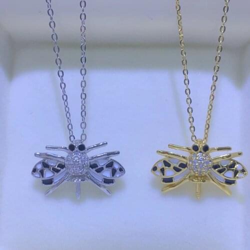 Bee Shape 925 Sterling Silver Pendant Base Settings Mountings Findings Parts for Pearl Crystal Jade Agate 5pcs/lot